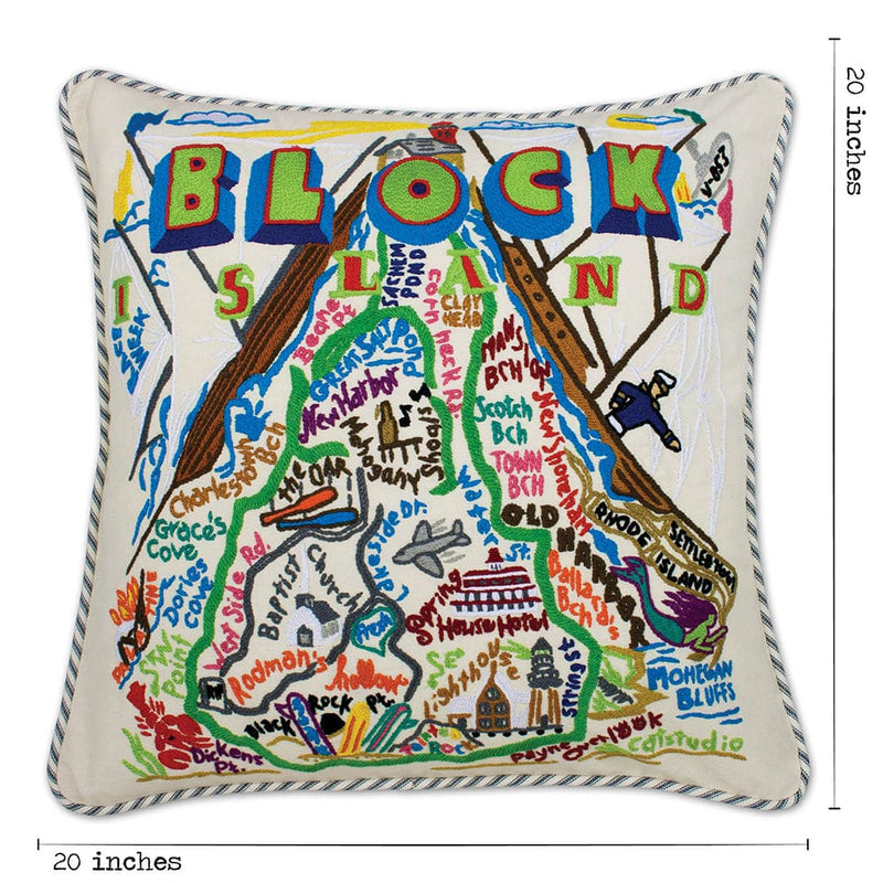 Quirks! Pillows Block Island Hand-Embroidered Pillow
