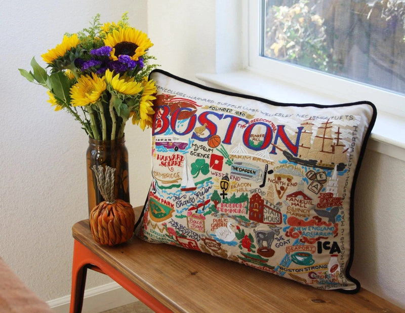 Quirks! Pillows Boston Hand-Embroidered Pillow