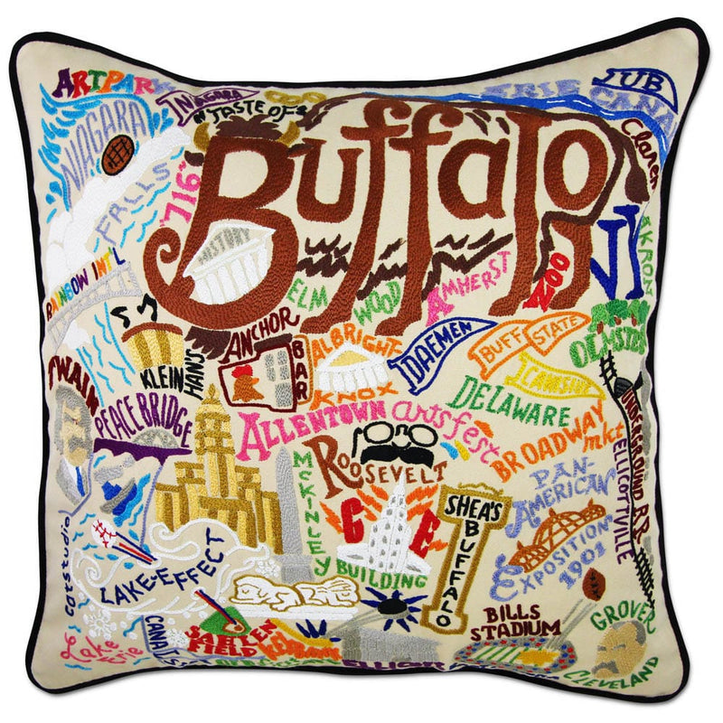 Quirks! Pillows Buffalo Hand-Embroidered Pillow by CatStudio