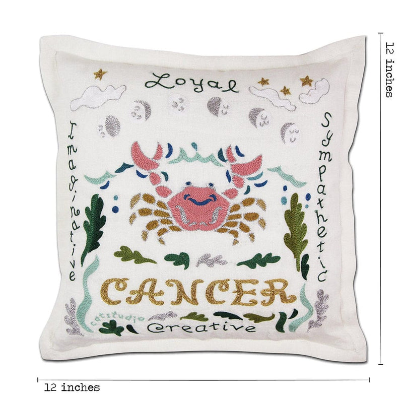 Quirks! Pillows Cancer Astrology Hand-Embroidered Pillow by Cat Studio