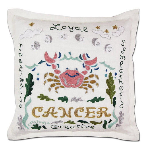 Quirks! Pillows Cancer Astrology Hand-Embroidered Pillow by Cat Studio