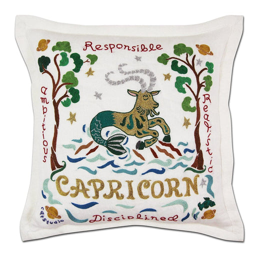 Quirks! Pillows Capricorn Astrology Hand-Embroidered Pillow by Cat Studio
