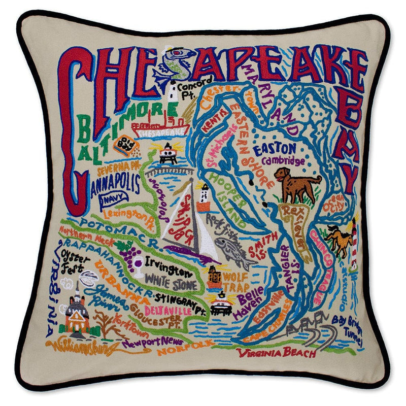 Quirks! Pillows Chesapeake Bay Hand-Embroidered Pillow
