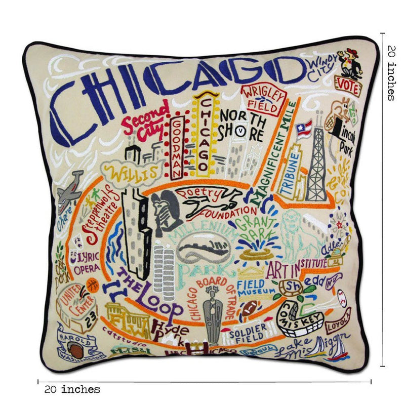 Quirks! Pillows Chicago Hand-Embroidered Pillow by CatStudio