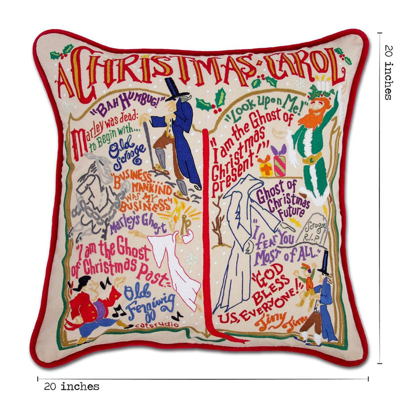 Quirks! Pillows Christmas Carol Hand-Embroidered Pillow by Cat Studio