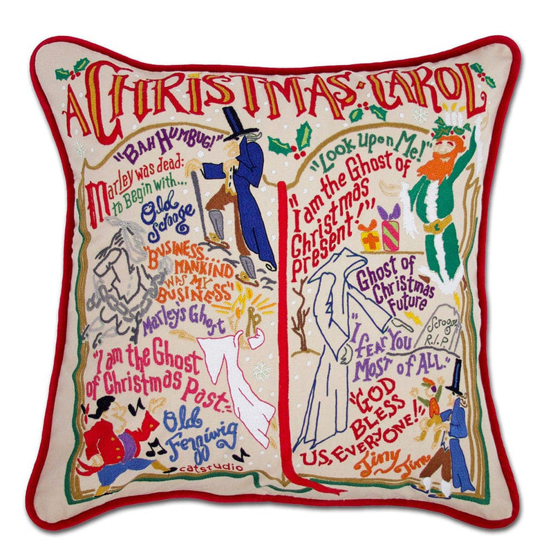 Quirks! Pillows Christmas Carol Hand-Embroidered Pillow by Cat Studio