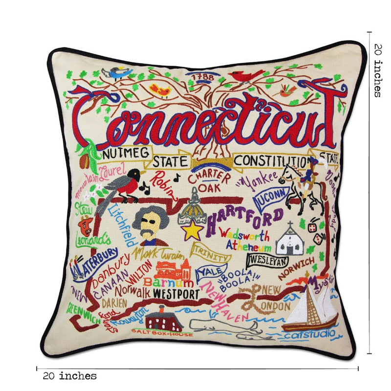 Quirks! Pillows Connecticut Hand-Embroidered Pillow