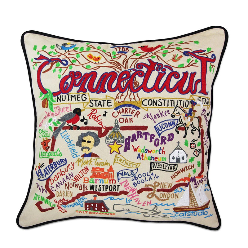 Quirks! Pillows Connecticut Hand-Embroidered Pillow