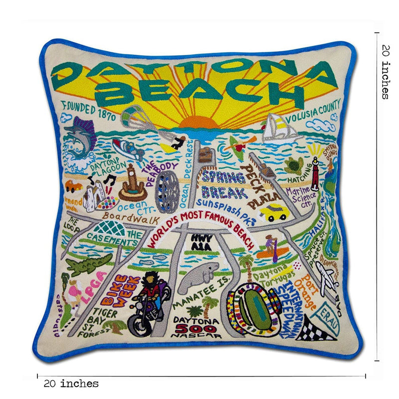 Quirks! Pillows Daytona Beach Hand-Embroidered Pillow