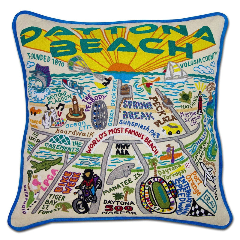 Quirks! Pillows Daytona Beach Hand-Embroidered Pillow