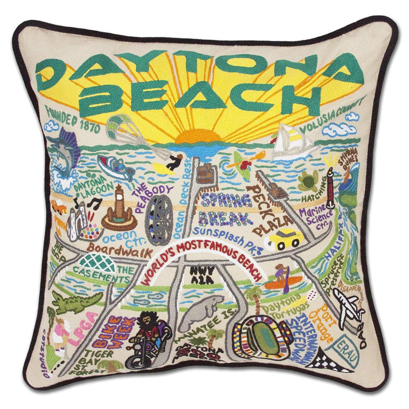Quirks! Pillows Daytona Beach Hand-Embroidered Pillow