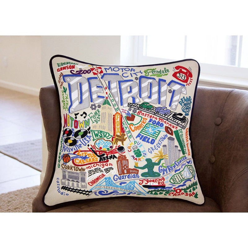 Quirks! Pillows Detroit Hand-Embroidered Pillow by Cat Studio
