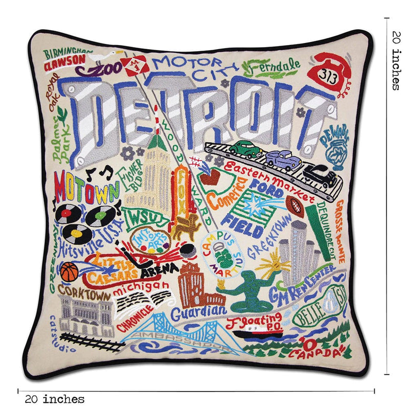 Quirks! Pillows Detroit Hand-Embroidered Pillow by Cat Studio