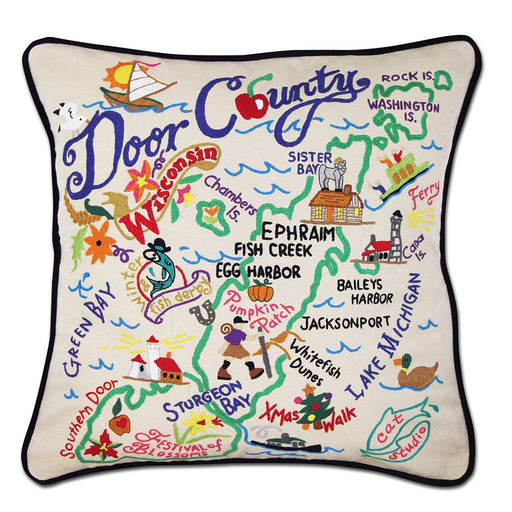 Quirks! Pillows Door County Hand-Embroidered Pillow