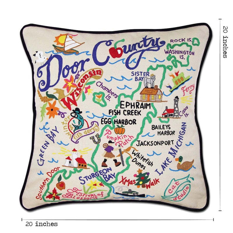 Quirks! Pillows Door County Hand-Embroidered Pillow