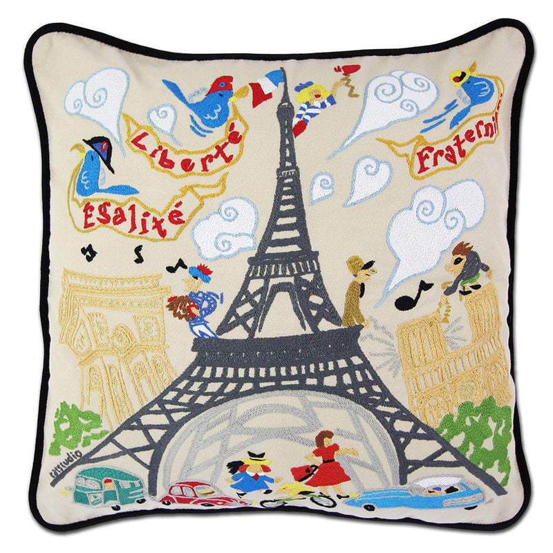 Quirks! Pillows Eiffel Tower Paris Hand-Embroidered Pillow