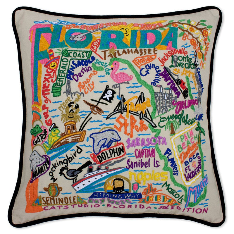 Quirks! Pillows Florida Hand-Embroidered Pillow
