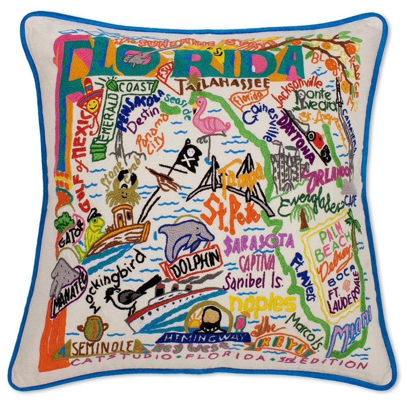 Quirks! Pillows Florida Hand-Embroidered Pillow
