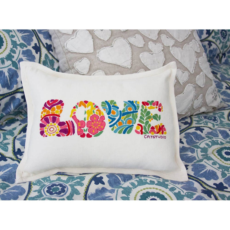 Quirks! Pillows Flower Power Love Letters Hand-Embroidered Pillow - Available in Bright or Pastel by CatStudio