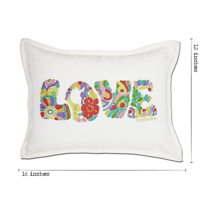 Quirks! Pillows Flower Power Love Letters Hand-Embroidered Pillow - Available in Bright or Pastel by CatStudio
