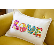 Quirks! Pillows Flower Power Love Letters Hand-Embroidered Pillow - Available in Bright or Pastel by CatStudio