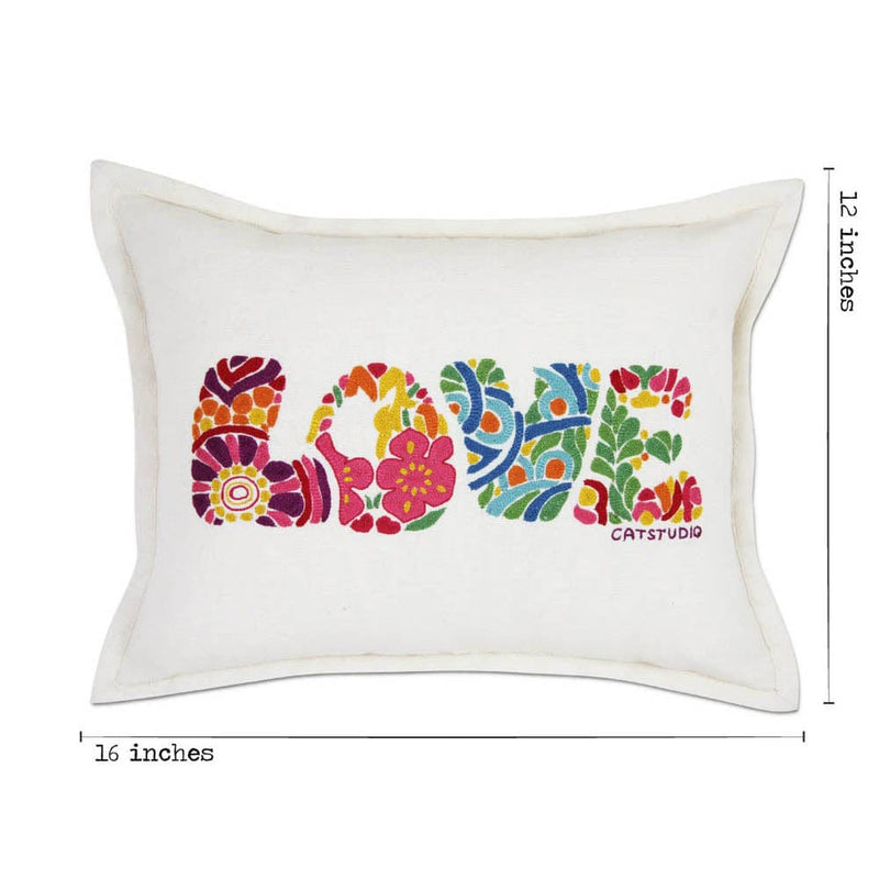 Quirks! Pillows Flower Power Love Letters Hand-Embroidered Pillow - Available in Bright or Pastel by CatStudio