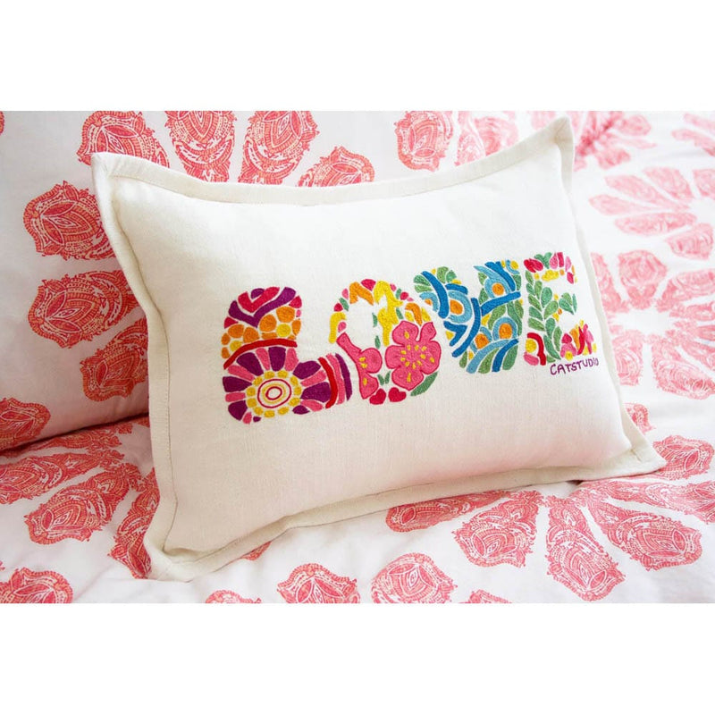 Quirks! Pillows Flower Power Love Letters Hand-Embroidered Pillow - Available in Bright or Pastel by CatStudio