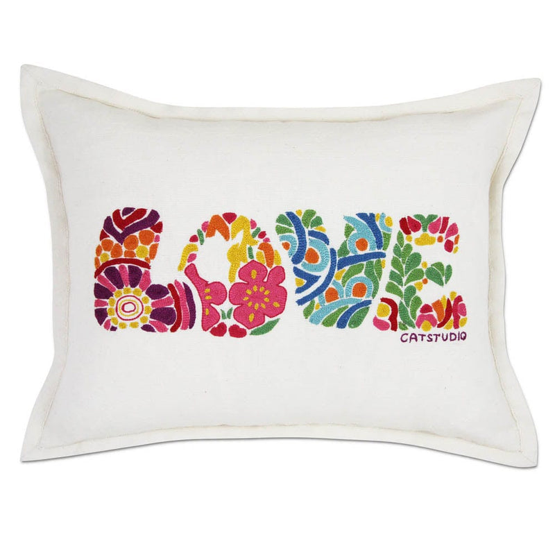 Quirks! Pillows Flower Power Love Letters Hand-Embroidered Pillow - Available in Bright or Pastel by CatStudio