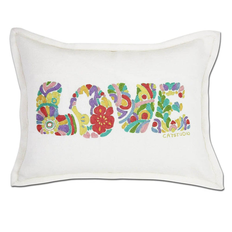 Quirks! Pillows Flower Power Love Letters Hand-Embroidered Pillow - Available in Bright or Pastel by CatStudio