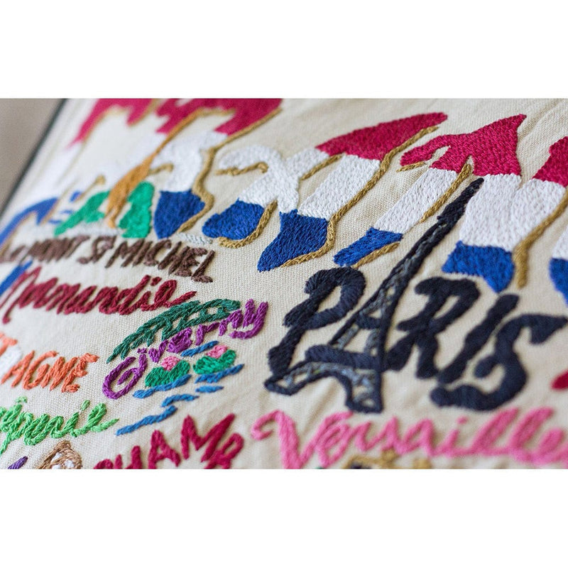 Quirks! Pillows France Hand-Embroidered Pillow