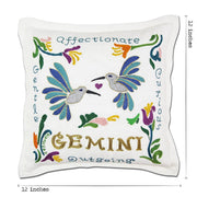 Quirks! Pillows Gemini Astrology Hand-Embroidered Pillow by Cat Studio