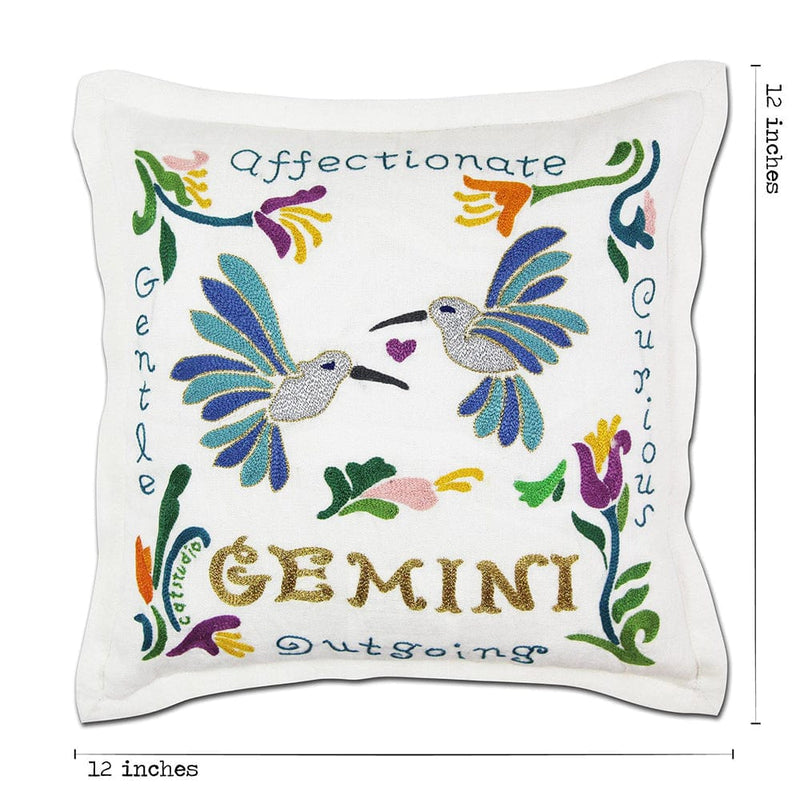 Quirks! Pillows Gemini Astrology Hand-Embroidered Pillow by Cat Studio