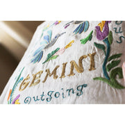 Quirks! Pillows Gemini Astrology Hand-Embroidered Pillow by Cat Studio