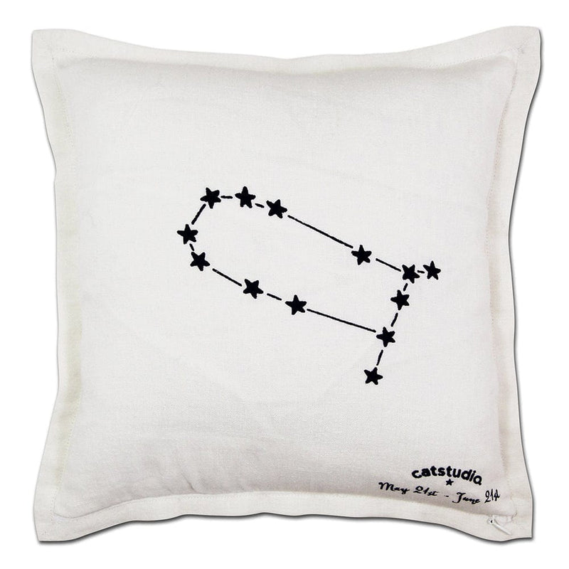 Quirks! Pillows Gemini Astrology Hand-Embroidered Pillow by Cat Studio