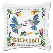 Quirks! Pillows Gemini Astrology Hand-Embroidered Pillow by Cat Studio
