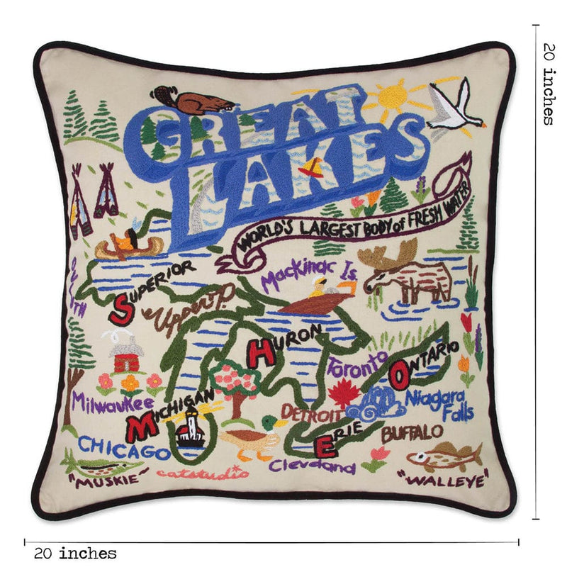 Quirks! Pillows Great Lakes Hand-Embroidered Pillow