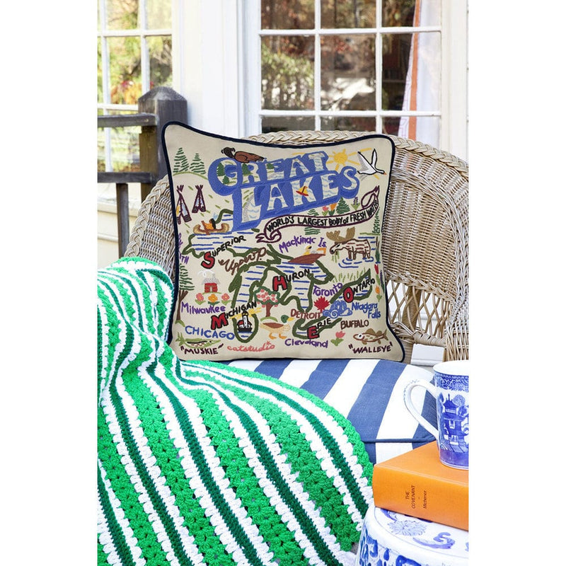 Quirks! Pillows Great Lakes Hand-Embroidered Pillow