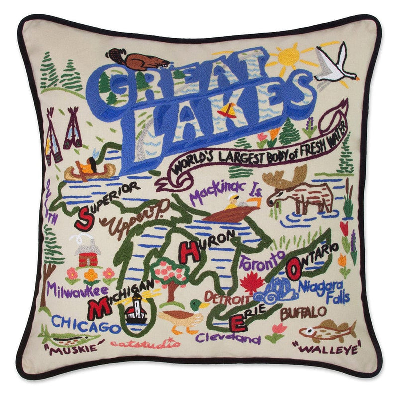 Quirks! Pillows Great Lakes Hand-Embroidered Pillow