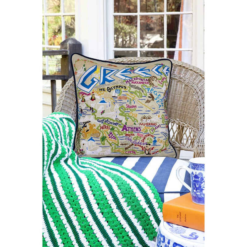 Quirks! Pillows Greece Hand-Embroidered Pillow