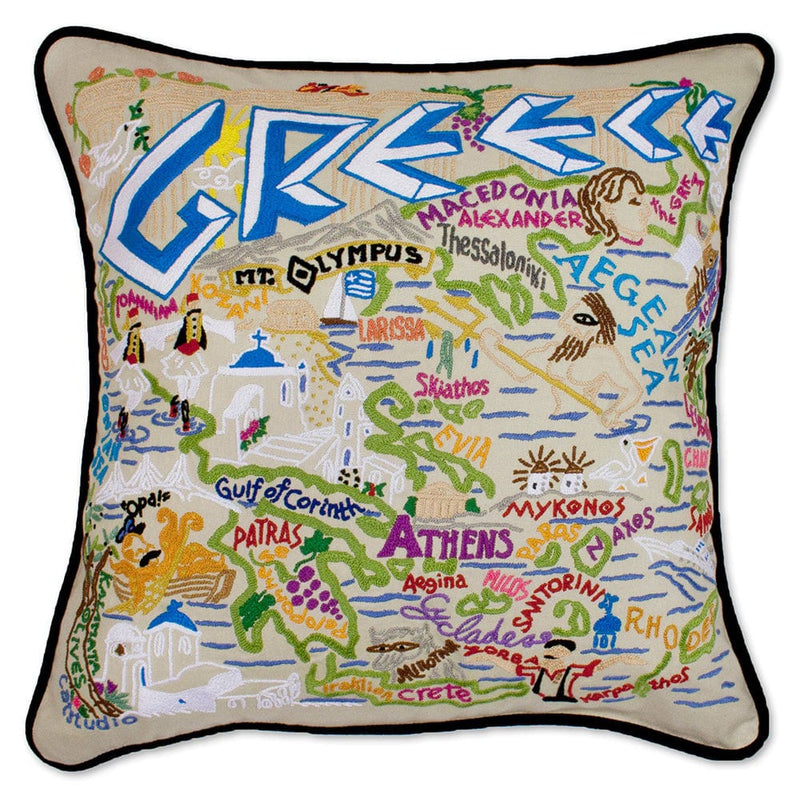 Quirks! Pillows Greece Hand-Embroidered Pillow