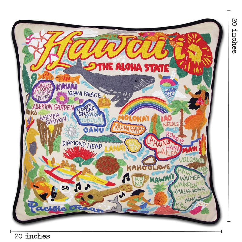 Quirks! Pillows Hawaiian Isles Hand-Embroidered Pillow by Cat Studio