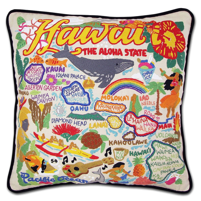 Quirks! Pillows Hawaiian Isles Hand-Embroidered Pillow by Cat Studio