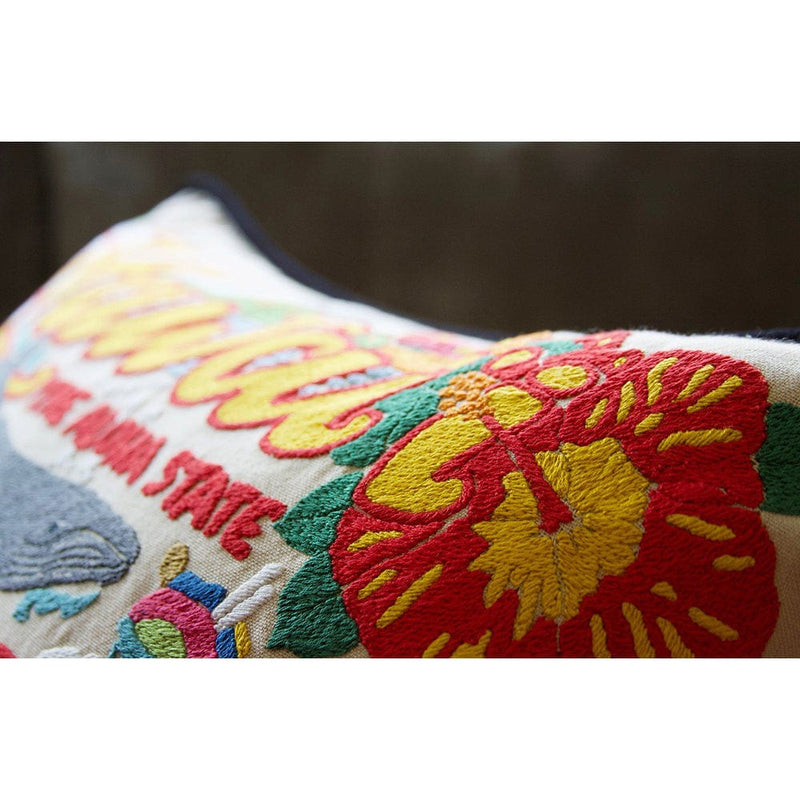 Quirks! Pillows Hawaiian Isles Hand-Embroidered Pillow by Cat Studio