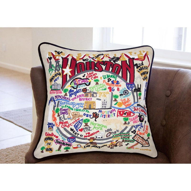 Quirks! Pillows Houston Hand-Embroidered Pillow
