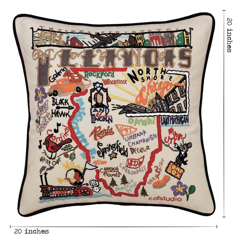 Quirks! Pillows Illinois Hand-Embroidered Pillow