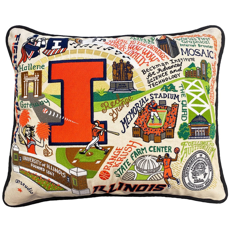 Quirks! Pillows Illinois, University of Collegiate Hand-Embroidered Pillow