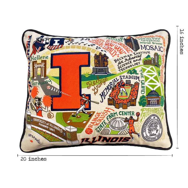 Quirks! Pillows Illinois, University of Collegiate Hand-Embroidered Pillow