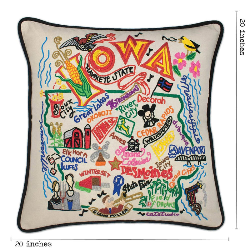 Quirks! Pillows Iowa Hand-Embroidered Pillow