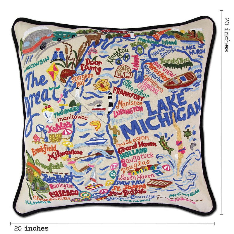 Quirks! Pillows Lake Michigan Hand-Embroidered Pillow