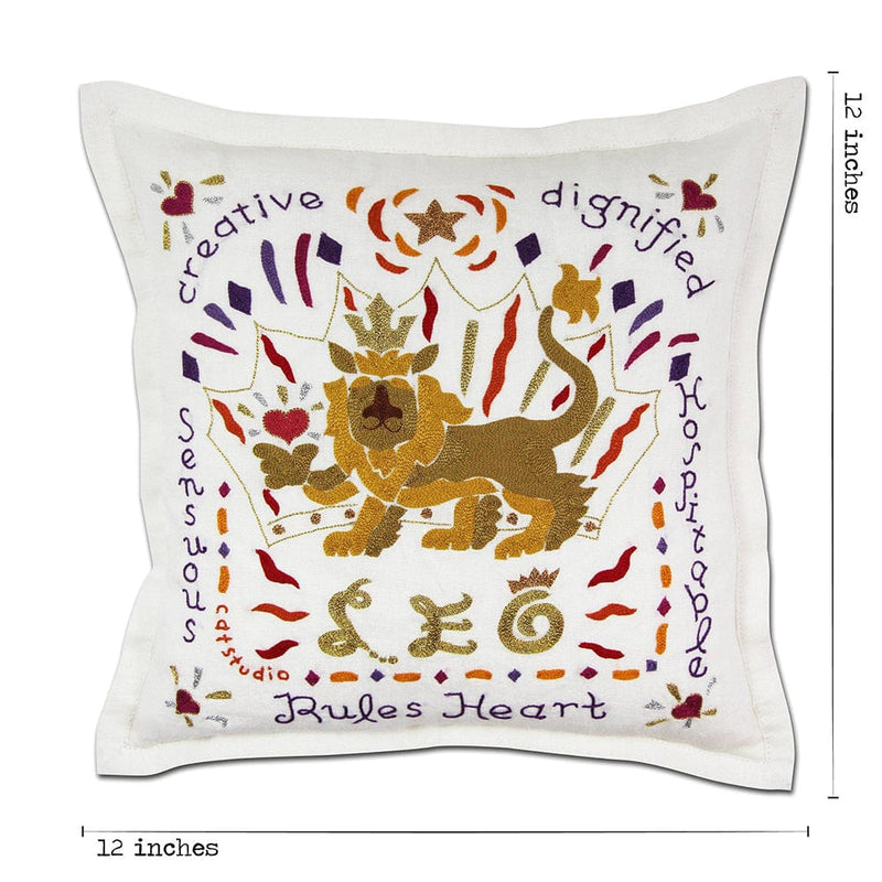 Quirks! Pillows Leo Astrology Hand-Embroidered Pillow by Cat Studio